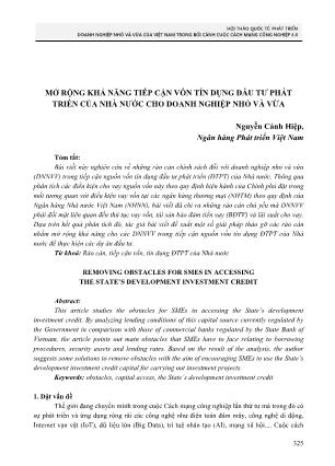 Mở rộng khả năng tiếp cận vốn tín dụng đầu tư phát triển của nhà nước cho doanh nghiệp nhỏ và vừa