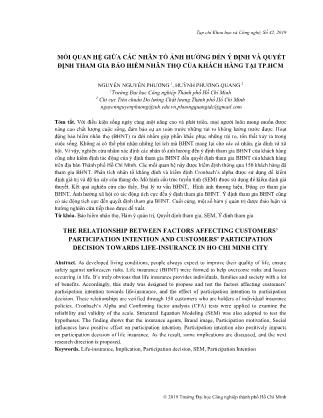 Mối quan hệ giữa các nhân tố ảnh hưởng đến ý định và quyết định tham gia bảo hiểm nhân thọ của khách hàng tại Thành phố Hồ Chí Minh