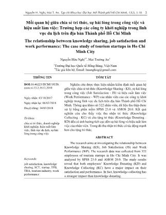 Mối quan hệ giữa chia sẻ tri thức, sự hài lòng trong công việc và hiệu suất làm việc: Trường hợp các công ty khởi nghiệp trong lĩnh vực du lịch trên địa bàn Thành phố Hồ Chí Minh