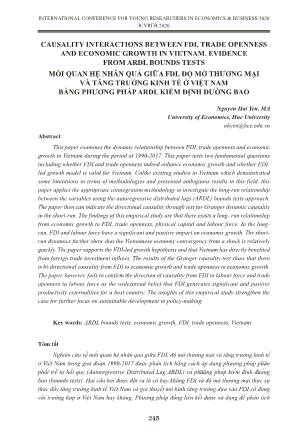 Mối quan hệ nhân quả giữa FDI, độ mở thương mại và tăng trưởng kinh tế ở Việt Nam bằng phương pháp ardl kiểm định đường bao