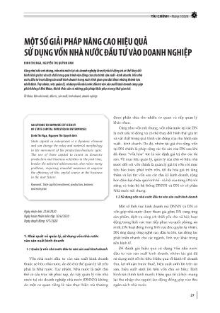 Một số giải pháp nâng cao hiệu quả sử dụng vốn Nhà nước đầu tư vào doanh nghiệp