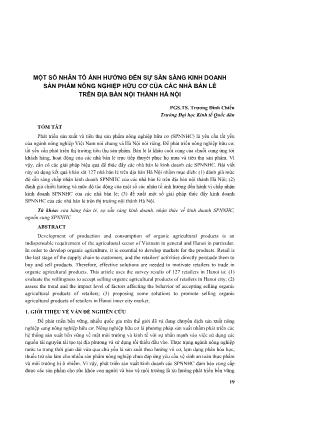 Một số nhân tố ảnh hưởng đến sự sẵn sàng kinh doanh sản phẩm nông nghiệp hữu cơ của các nhà án trên địa bàn nội thành Hà Nội