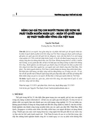 Nâng cao giá trị con người trong xây dựng và phát triển nguồn nhân lực - Nhân tố quyết định sự phát triển bền vững của Việt Nam