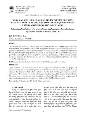 Nâng cao hiệu quả công tác tuyên truyền, phổ biến, giáo dục pháp luật cho học sinh trung học phổ thông trên địa bàn Thành phố Hồ Chí Minh