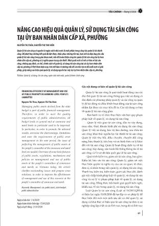 Nâng cao hiệu quả quản lý, sử dụng tài sản công tại ủy ban nhân dân cấp xã, phường