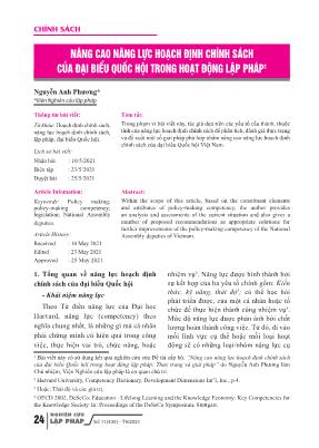 Nâng cao năng lực hoạch định chính sách của đại biểu quốc hội trong hoạt động lập pháp