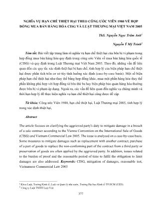 Nghĩa vụ hạn chế thiệt hại theo công ước viên 1980 về hợp đồng mua bán hàng hóa cisg và luật thương mại Việt Nam 2005