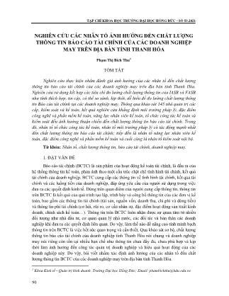 Nghiên cứu các nhân tố ảnh hưởng đến chất lượng thông tin báo cáo tài chính của các doanh nghiệp may trên địa bàn tỉnh Thanh Hóa