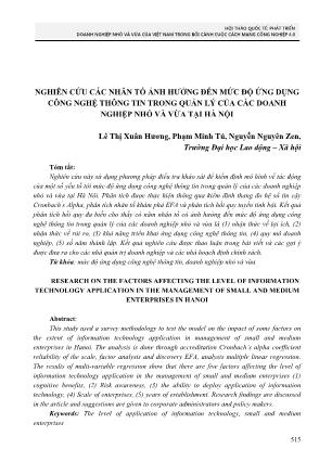 Nghiên cứu các nhân tố ảnh hưởng đến mức độ ứng dụng công nghệ thông tin trong quản lý của các doanh nghiệp nhỏ và vừa tại Hà Nội