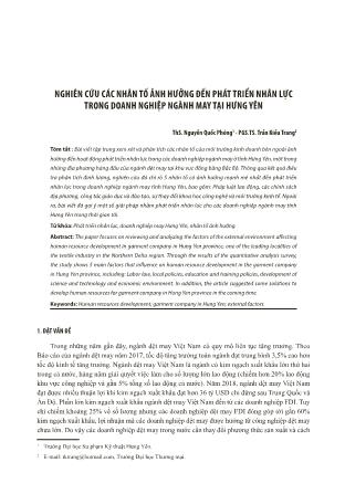 Nghiên cứu các nhân tố ảnh hưởng đến phát triển nhân lực trong doanh nghiệp ngành may tại Hưng Yên