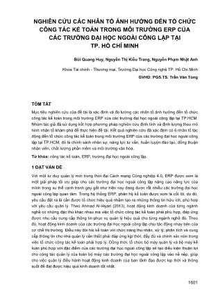 Nghiên cứu các nhân tố ảnh hưởng đến tổ chức công tác kế toán trong môi trường ERP của các trường Đại học ngoài công lập tại Thành phố Hồ Chí Minh