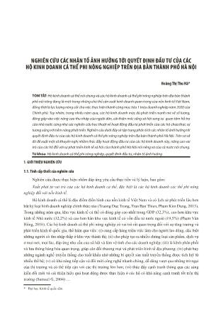 Nghiên cứu các nhân tố ảnh hưởng tới quyết định đầu tư của các hộ kinh doanh cá thể phi nông nghiệp trên địa bàn thành phố Hà Nội