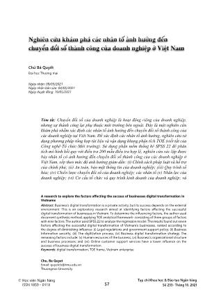 Nghiên cứu khám phá các nhân tố ảnh hưởng đến chuyển đổi số thành công của doanh nghiệp ở Việt Nam