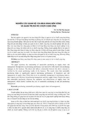 Nghiên cứu quan hệ của mua hàng bền vững và quản trị rủi ro chuỗi cung ứng
