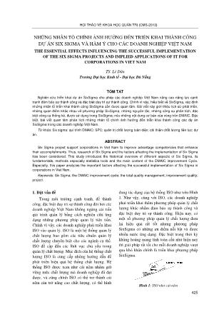 Những nhân tố chính ảnh hưởng đến triển khai thành công dự án Six Sigma và hàm ý cho các doanh nghiệp Việt Nam
