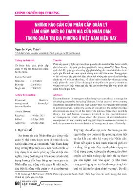 Những rào cản của phân cấp quản lý làm giảm mức độ tham gia của nhân dân trong quản trị địa phương ở Việt Nam hiện nay
