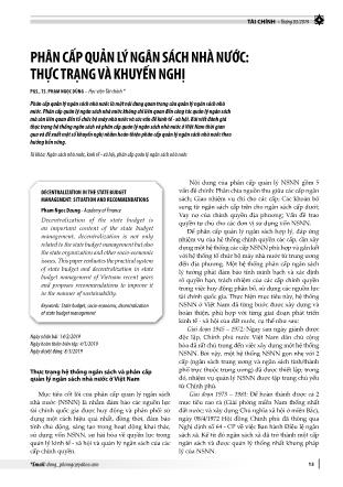 Phân cấp quản lý ngân sách Nhà nước: Thực trạng và khuyến nghị