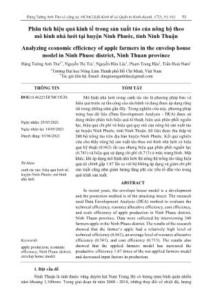 Phân tích hiệu quả kinh tế trong sản xuất táo của nông hộ theo mô hình nhà lưới tại huyện Ninh Phước, tỉnh Ninh Thuận