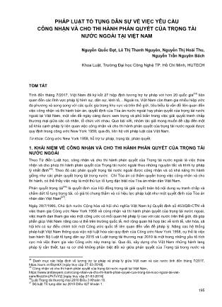Pháp luật tố tụng dân sự về việc yêu cầu công nhận và cho thi hành phán quyết của trọng tài nước ngoài tại Việt Nam