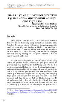 Pháp luật về chuyển đổi giới tính tại Hà Lan và một số kinh nghiệm cho Việt Nam