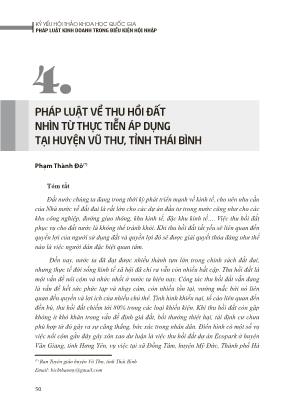 Pháp luật về thu hồi đất nhìn từ thực tiễn áp dụng tại huyện Vũ Thư, tỉnh Thái Bình