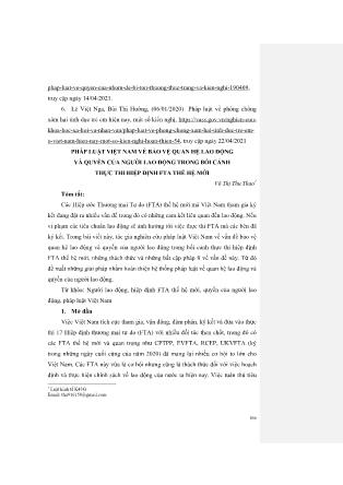 Pháp luật Việt Nam về bảo vệ quan hệ lao động và quyền của người lao động trong bối cảnh thực thi hiệp định FTA thế hệ mới