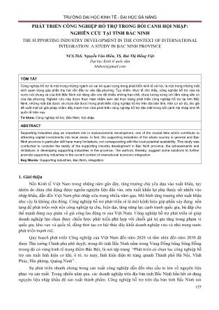 Phát triển công nghiệp hỗ trợ trong bối cảnh hội nhập: Nghiên cứu tại tỉnh Bắc Ninh