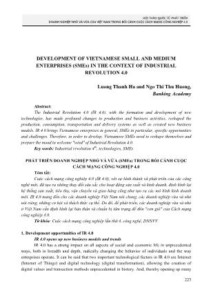 Phát triển doanh nghiệp nhỏ và vừa (SMEs) trong bối cảnh cuộc cách mạng công nghiệp 4.0
