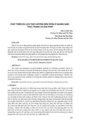Phát triển du lịch theo hướng bền vững ở Quảng Nam - Thực trạng và giải pháp