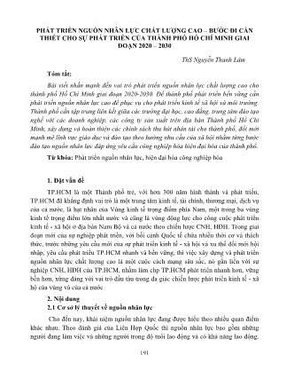 Phát triển nguồn nhân lực chất lượng cao – bước đi cần thiết cho sự phát triển của Thành phố Hồ Chí Minh giai đoạn 2020 – 2030