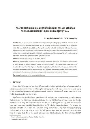 Phát triển nguồn nhân lực để đẩy mạnh đổi mới sáng tạo trong doanh nghiệp - định hướng tại Việt Nam
