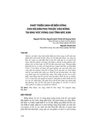 Phát triển sinh kế bền vững cho hộ dân phụ thuộc vào rừng tại khu vực vùng cao tỉnh Bắc Kạn