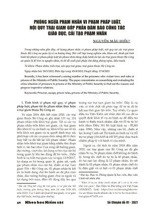 Phòng ngừa phạm nhân vi phạm pháp luật, nội quy trại giam góp phần đảm bảo công tác giáo dục, cải tạo phạm nhân