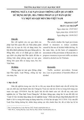 Phòng ngừa tai nạn giao thông liên quan đến sử dụng rượu, bia theo pháp luật Hàn Quốc và một số gợi mở cho Việt Nam