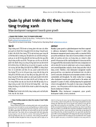 Quản lý phát triển đô thị theo hướng tăng trưởng xanh