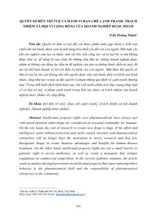 Quyền sở hữu trí tuệ và hành vi hạn chế cạnh tranh- Trách nhiệm xã hội vì cộng đồng của doanh nghiệp dược phẩm