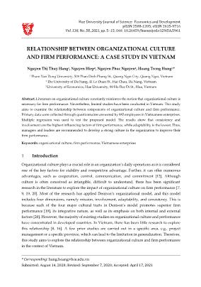 Relationship between organizational culture and firm performance: A case study in Vietnam