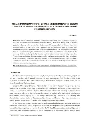 Research of factors affecting the results of business startup of the graduate students in the business administration sector at the university of finance - Business administration
