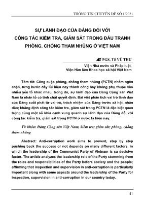 Sự lãnh đạo của đảng đối với công tác kiểm tra, giám sát trong đấu tranh phòng, chống tham nhũng ở Việt Nam