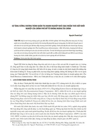 Sự tăng cường chương trình quản trị doanh nghiệp nhỏ (SBA) nhằm thúc đẩy khởi nghiệp của chính phủ Mỹ từ khủng hoảng tài chính