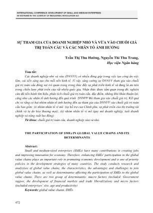 Sự tham gia của doanh nghiệp nhỏ và vừa vào chuỗi giá trị toàn cầu và các nhân tố ảnh hưởng