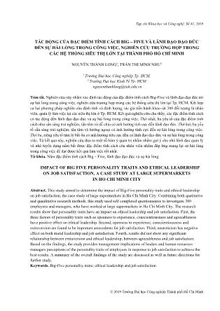 Tác động của đặc điểm tính cách Big – Five và lãnh đạo đạo đức đến sự hài lòng trong công việc, nghiên cứu trường hợp trong các hệ thống siêu thị lớn tại Thành phố Hồ Chí Minh