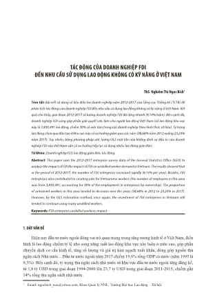 Tác động của doanh nghiệp FDI đến nhu cầu sử dụng lao động không có kỹ năng ở Việt Nam