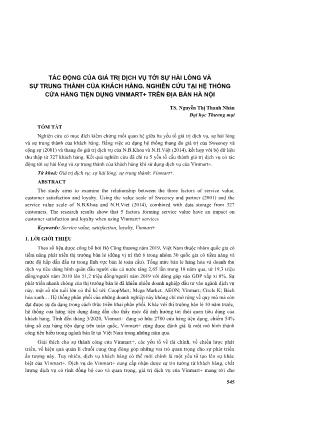 Tác động của giá trị dịch vụ tới sự hài lòng và sự trung thành của khách hàng. Nghiên cứu tại hệ thống cửa hàng tiện dụng Vinmart+ trên địa bàn Hà Nội