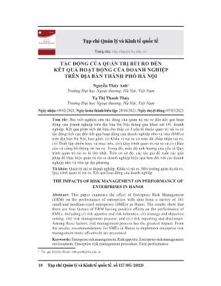 Tác động của quản trị rủi ro đến kết quả hoạt động của doanh nghiệp trên địa bàn Thành phố Hà Nội