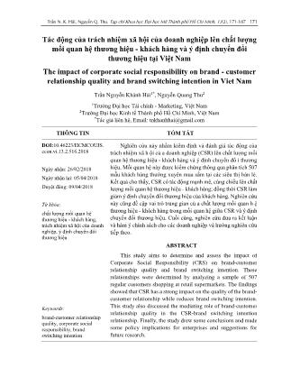 Tác động của trách nhiệm xã hội của doanh nghiệp lên chất lượng mối quan hệ thương hiệu - khách hàng và ý định chuyển đổi thương hiệu tại Việt Nam