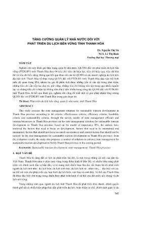Tăng cường quản ý Nhà nước đối với phát triển du lịch bền vững tỉnh Thanh Hóa