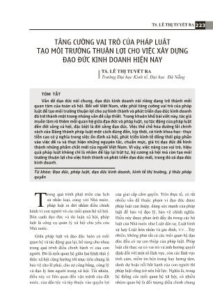 Tăng cường vai trò của Pháp luật tạo môi trường thuận lợi cho việc xây dựng đạo đức kinh doanh hiện nay