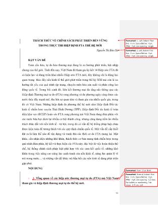 Thách thức về chính sách phát triển bền vững trong thực thi hiệp định FTA thế hệ mới