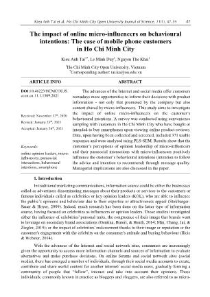 The impact of online micro-influencers on behavioural intentions: The case of mobile phone customers in Ho Chi Minh city